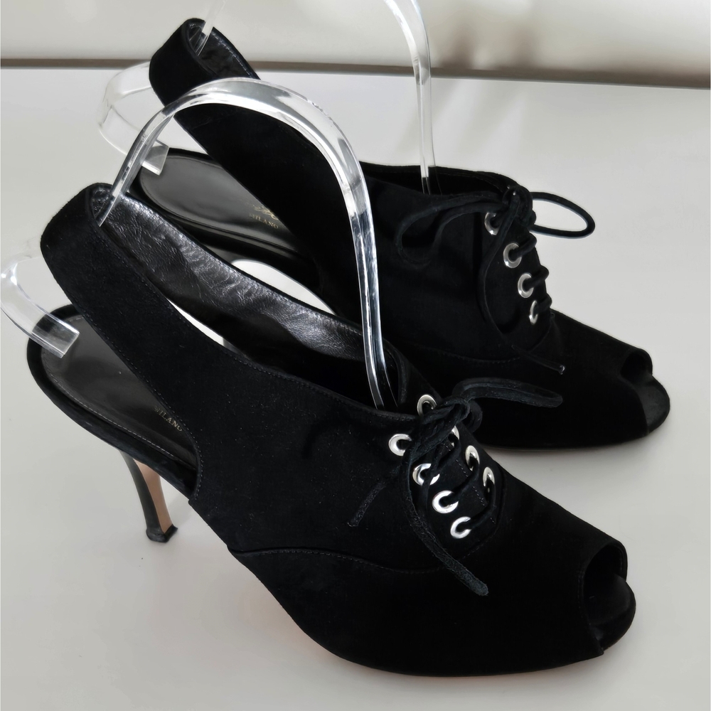 Gianvito Rossi Black Leather Peeptoe Heels Pumps Shoes Sz 39 US 9 Sexy Womens